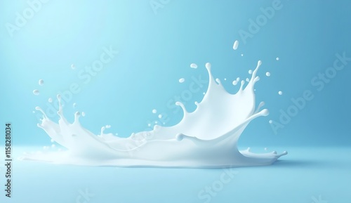 White Liquid Splash Abstract Art Wallpaper | A clean and fresh representation of a white liquid splash frozen in mid-air, set against a soft blue gradient. Ideal for minimalist designs or creative 