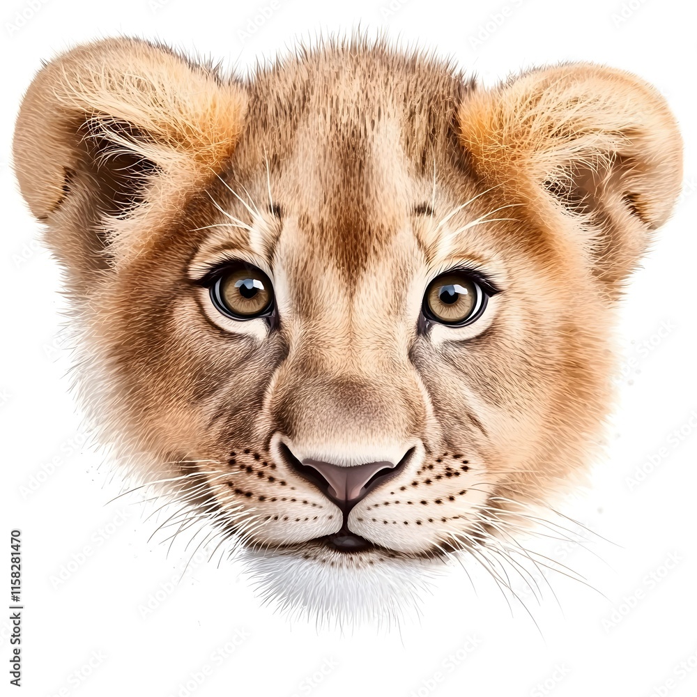 Fototapeta premium Close-Up Portrait of a Young Lion with Striking Eyes and Expression
