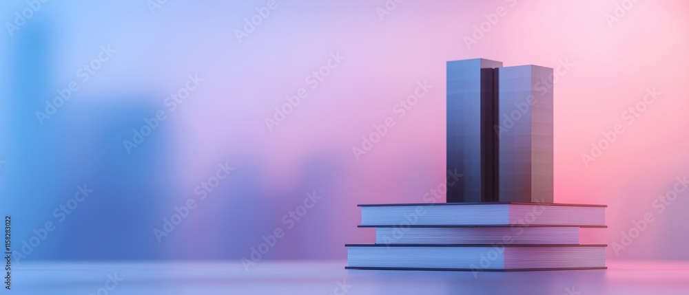 Obraz premium energy policy legislation concpt. Minimalist book stack with soft gradient background.