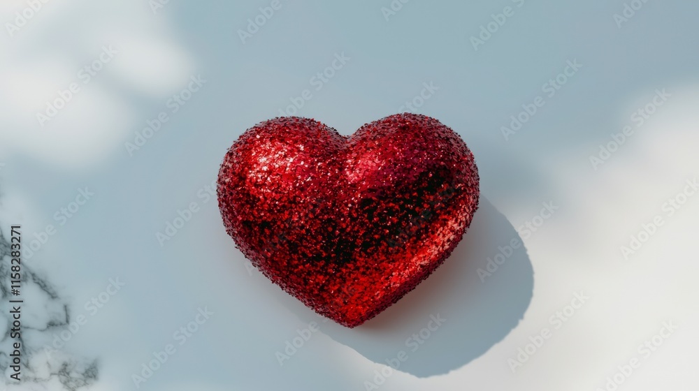 Fototapeta premium Red Glitter Heart Valentines Day Love Romance Decoration
