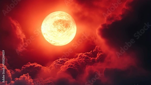 Crimson Moonrise: A Celestial spectacle of fiery red hues illuminating the night sky.