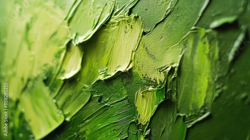 A painting of green leaves with green paint. The paint is thick and has a lot of texture