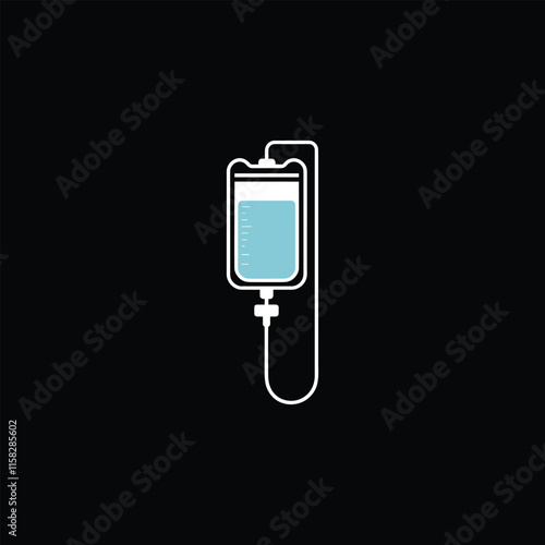 IV drip bag with blue liquid medical illustration
