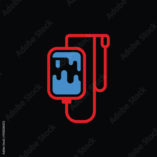 IV drip bag with blue liquid medical illustration