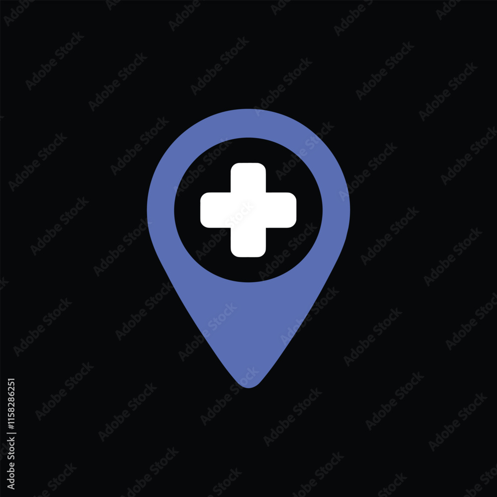 Obraz premium Medical location marker icon with cross symbol