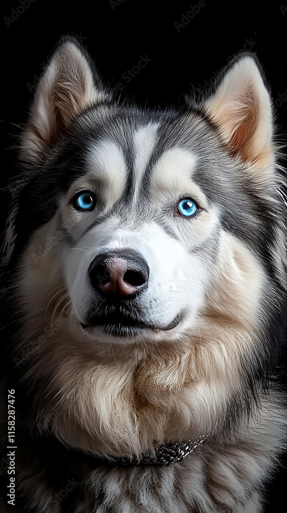 Obraz premium A close-up photo of a blue eyed Husky dog