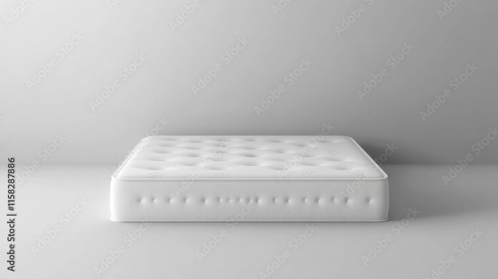 Soft and Comfortable White Mattress on Grey Background for Interiors Soft and Comfortable White Mattress on Grey Background for Interiors