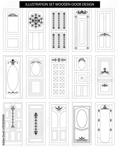 illustration set wooden doors design, doors, doors for house, home materiai, photo