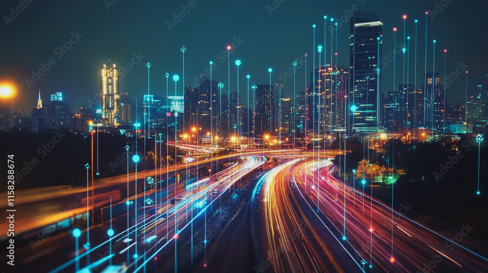 Smart Innovation city with connection cyber security network reciprocity over the night cityscape future wireless digital city and social media networking systems that connects people in the city Smart Innovation city with connection cyber security network reciprocity over the night cityscape future wireless digital city and social media networking systems that connects people in the city