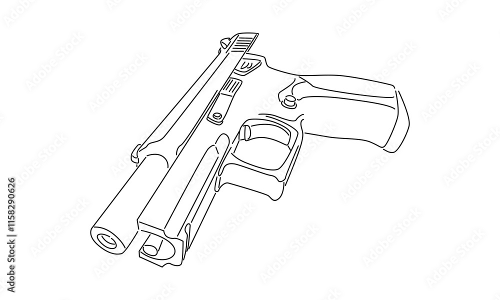 line art of revolver hand gun illustration