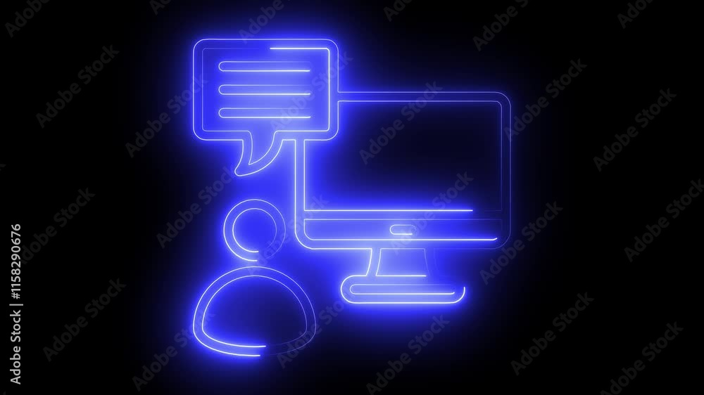 Consultant icon animation by blue color neon on black background. Consultant icon animation by blue color neon on black background.