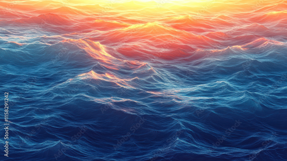 Obraz premium A high-resolution texture image, a vibrant gradient blending deep ocean blues and soft sunset oranges, with subtle waves and fine grain patterns