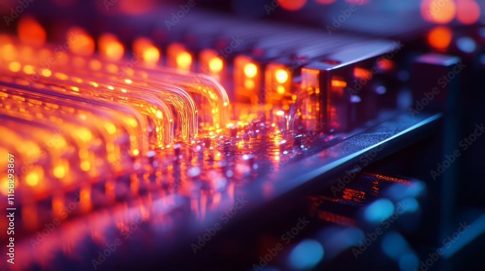 fiber optic system. Illuminated Circuit Board High-Tech Data Processing System fiber optic system. Illuminated Circuit Board High-Tech Data Processing System
