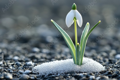 Hope Springs Eternal A Lonely Snowdrop Blooms Through Melting Snow, Signaling Spring s Arrival