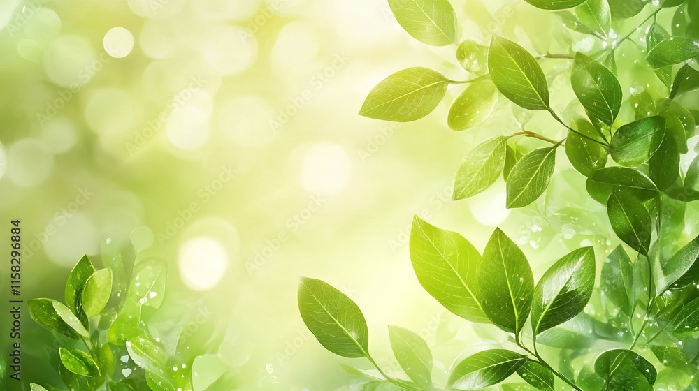Vibrant spring-inspired abstract green background banner with organic shapes and floral patterns in fresh pastel tones for seasonal marketing and creative design