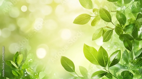 Vibrant spring-inspired abstract green background banner with organic shapes and floral patterns in fresh pastel tones for seasonal marketing and creative design