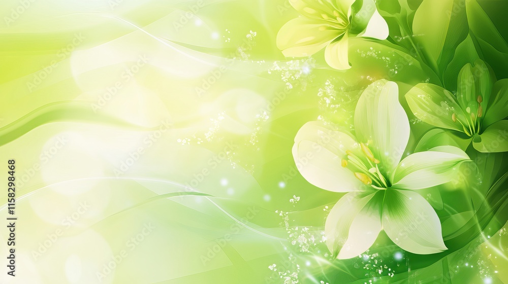 Vibrant spring-inspired abstract green background banner with organic shapes and floral patterns in fresh pastel tones for seasonal marketing and creative design Vibrant spring-inspired abstract green background banner with organic shapes and floral patterns in fresh pastel tones for seasonal marketing and creative design
