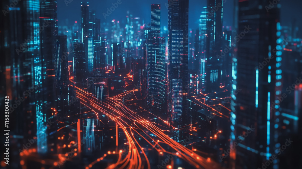 Smart Innovation city with connection cyber security network reciprocity over the night cityscape future wireless digital city and social media networking systems that connects people in the city Smart Innovation city with connection cyber security network reciprocity over the night cityscape future wireless digital city and social media networking systems that connects people in the city
