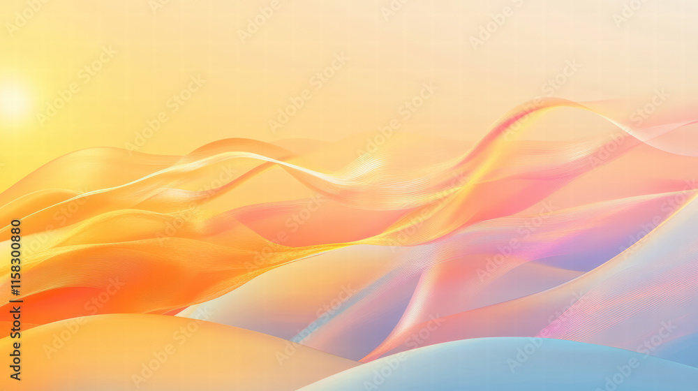 Gentle waves of pastel colors create serene atmosphere, illuminated by warm sunlight. soft gradients evoke sense of calm and tranquility, perfect for relaxation Gentle waves of pastel colors create serene atmosphere, illuminated by warm sunlight. soft gradients evoke sense of calm and tranquility, perfect for relaxation
