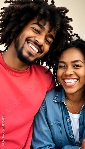 Smiling young couple having fun together, close-up, with white tones