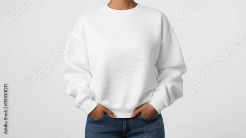 Wallpaper Mural woman White sweatshirt front view isolated on white Torontodigital.ca