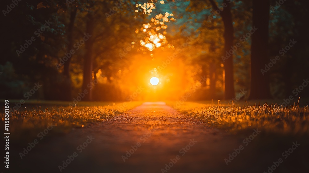 Sunset Path Through A Serene Forest Scene Sunset Path Through A Serene Forest Scene