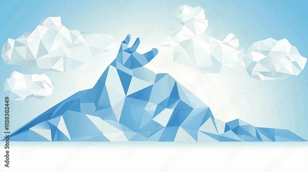 Abstract Geometric Mountain Under Bright Blue Sky with Clouds Abstract Geometric Mountain Under Bright Blue Sky with Clouds
