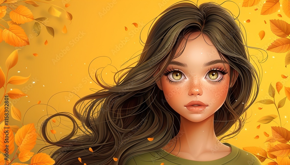 Digital illustration of a portrait of a young kawaii Digital illustration of a portrait of a young kawaii