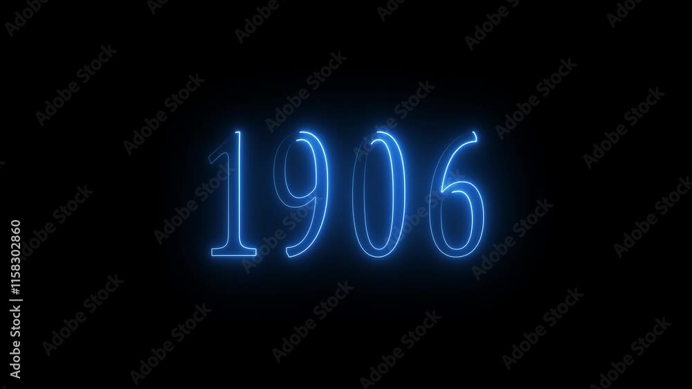 1906 neon line text. Abstract 1906 neon text animation, Glowing neon number text background 4k video. 1906 neon line text. Abstract 1906 neon text animation, Glowing neon number text background 4k video.