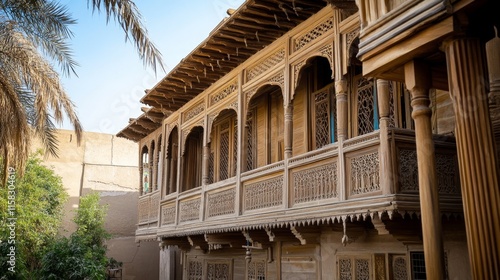 Intricate Wooden Architecture of a Historical Building photo