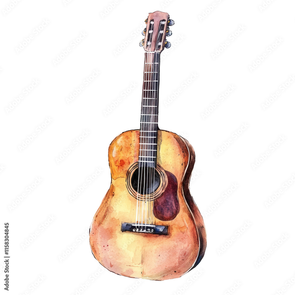 Fototapeta premium Retro Pastel Illustration of a Beautiful Acoustic Guitar in a Vintage Style Aesthetic for Music and Art Lovers