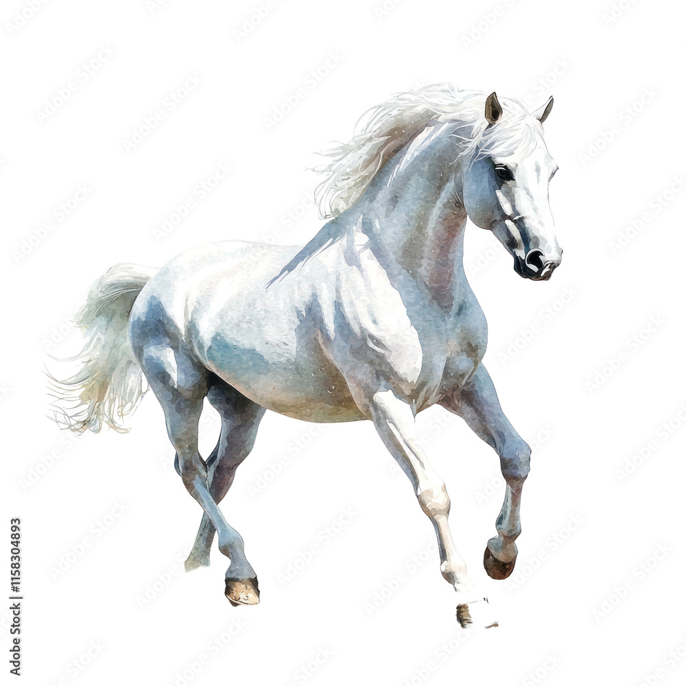 Elegant Illustration of a White Horse in Pastel Colors, Capturing Grace and Beauty of Equestrian Movement and Nature Elegant Illustration of a White Horse in Pastel Colors, Capturing Grace and Beauty of Equestrian Movement and Nature