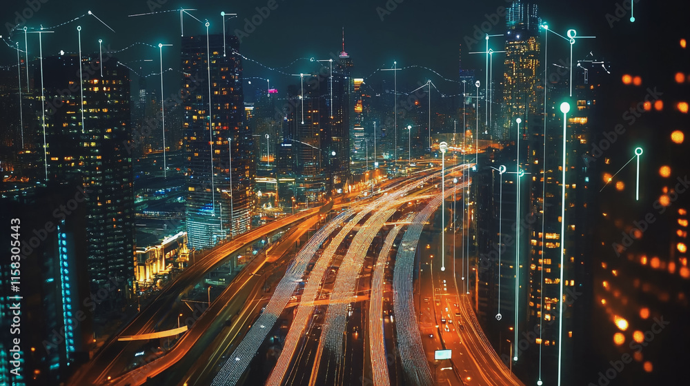 Fototapeta premium abstract professional business team people innovation connection of line from nail node to node on Smart Innovation city with connection cyber security network reciprocity , networking concept
