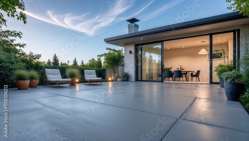 Modern house interior featuring sleek furniture, natural lighting, and a spacious design, exuding contemporary elegance.