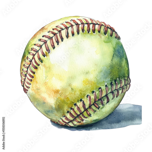 Retro Pastel Illustration of Softball in Watercolor Style with Soft Hues and a Vintage Aesthetic