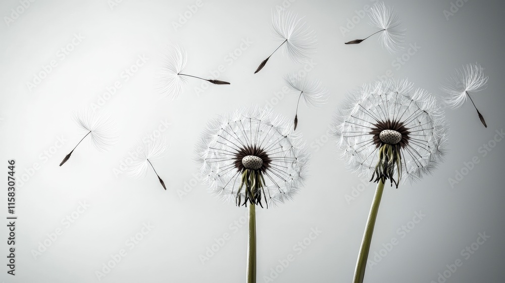 Fototapeta premium Elegant Dandelion Seeds Monochrome Floral Nature Photography