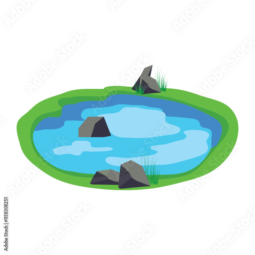 A natural pond on white background illustration