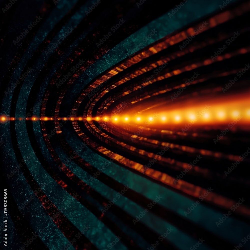Fototapeta premium Abstract Tech Background Dark Tunnel Orange Lights Futuristic Design