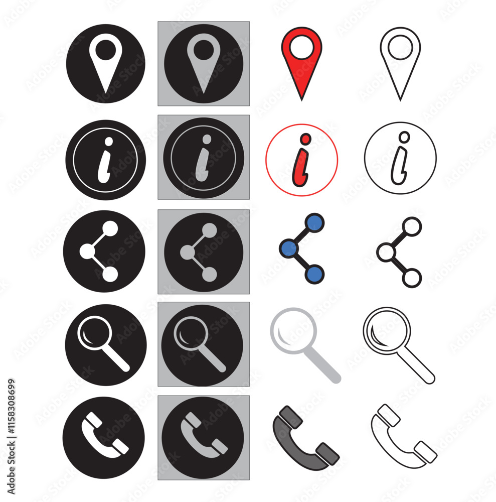 contact icon set, stroke icon set, fil icon set, fill and stroke icon set contact