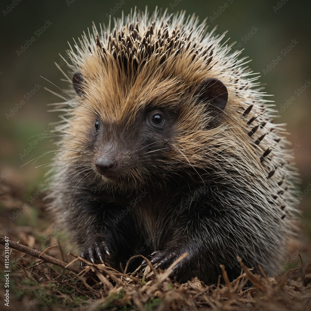 Fototapeta premium A baby porcupine with soft quills.