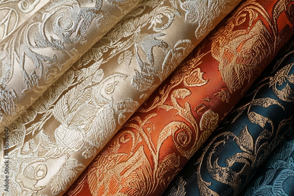 This luxurious silk brocade features intricate, colorful designs that elevate fabrics and fashion, making it ideal for high-end branding. This luxurious silk brocade features intricate, colorful designs that elevate fabrics and fashion, making it ideal for high-end branding.