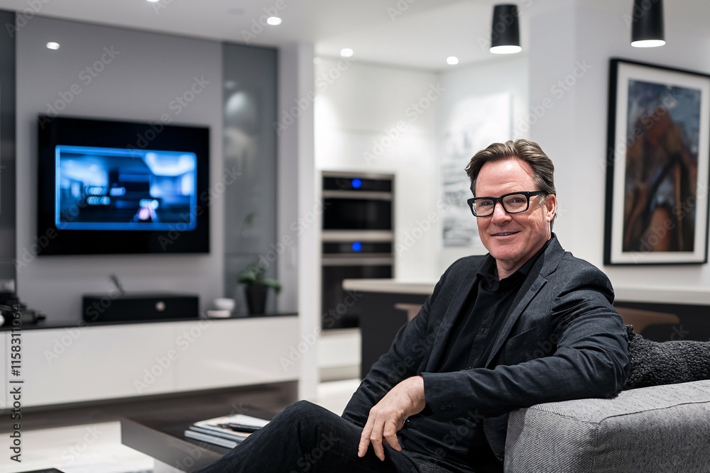 This image captures a modern home interior with seamlessly integrated smart devices for effortless control of household functions. This image captures a modern home interior with seamlessly integrated smart devices for effortless control of household functions.
