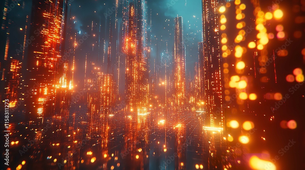 Obraz premium Digital Cyberspace with Particles and Digital Data Flow