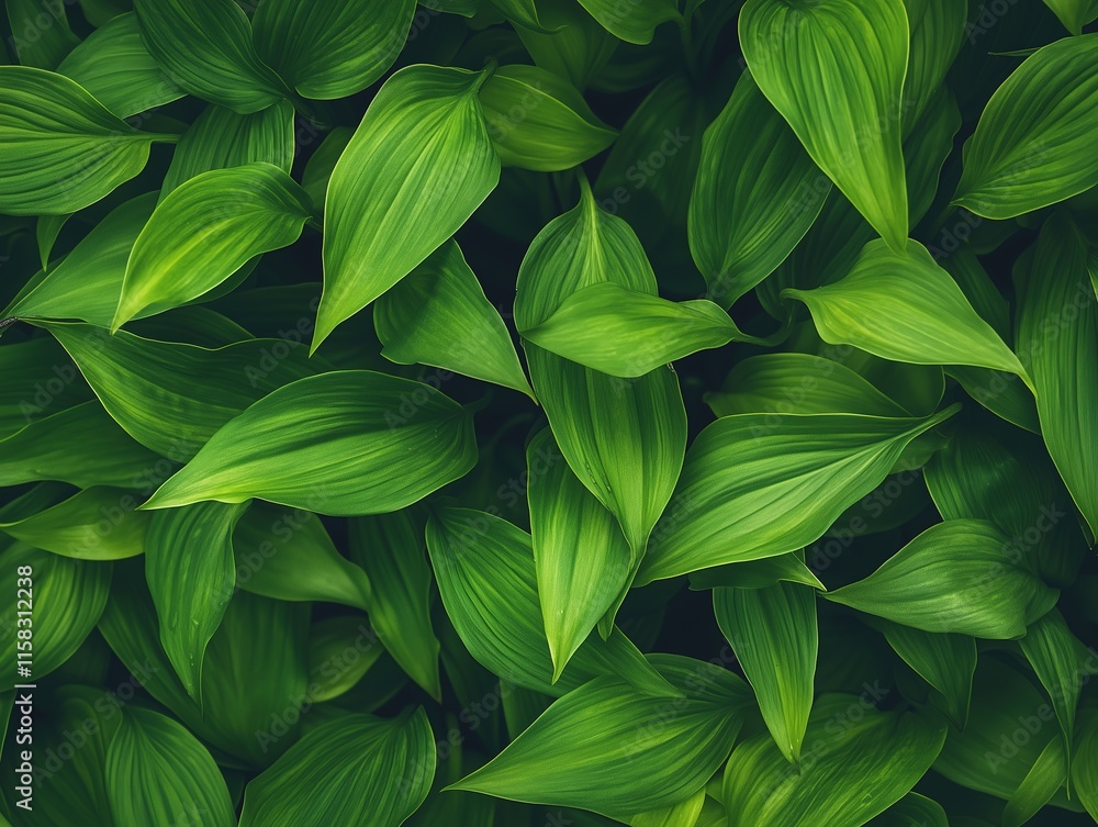 Lush Green Leaves in a Garden, Textural Details and Soft Lighting for a Calming Product Display Background Lush Green Leaves in a Garden, Textural Details and Soft Lighting for a Calming Product Display Background