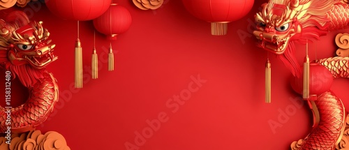 Chinese New Year Theme, A red background with two dragon heads on it