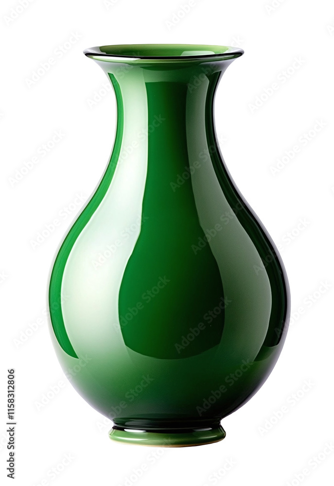 Elegant green vase with smooth curves and glossy finish. Isolated on transparent background. PNG Elegant green vase with smooth curves and glossy finish. Isolated on transparent background. PNG