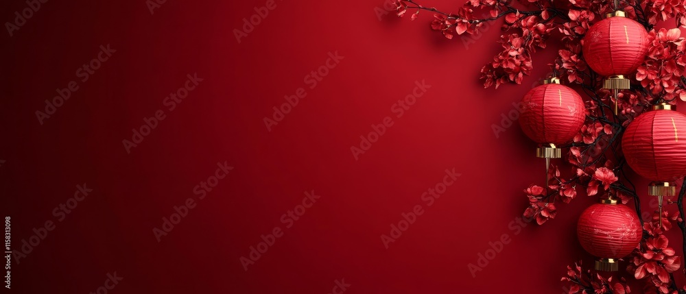 Chinese New Year Theme, A red background with red lanterns on it Chinese New Year Theme, A red background with red lanterns on it