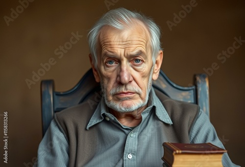 Portrait of a 65-year-old male with a disappointed expression photo