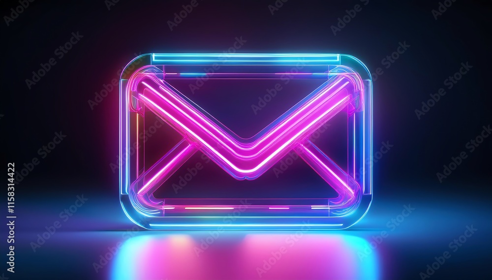 A vibrant, neon-lit envelope icon symbolizes digital communication and email. A vibrant, neon-lit envelope icon symbolizes digital communication and email.
