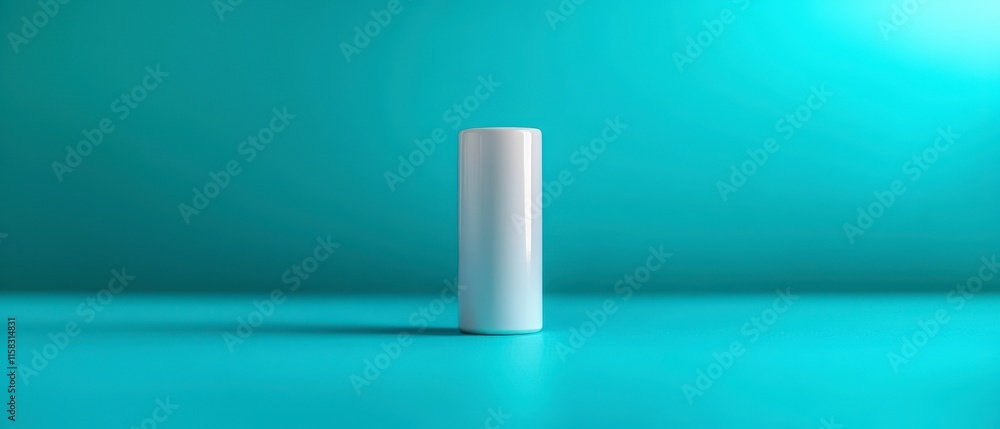 Minimalist Product Mockup White Cylinder on Turquoise Minimalist Product Mockup White Cylinder on Turquoise